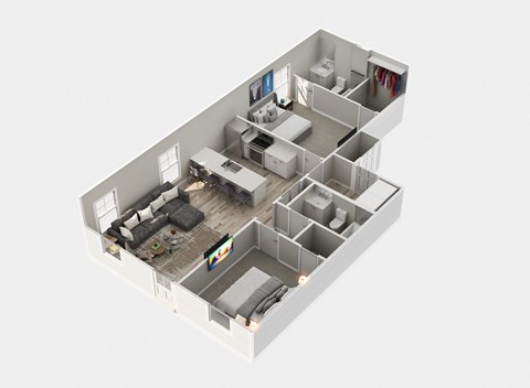 Two-Bedroom Cottage Floor Plan Rendering at Cottages at Foley Farms in Foley, AL